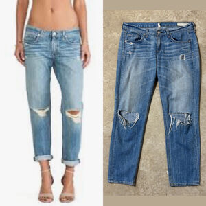 Rag & Bone Blue Distressed Boyfriend Jeans Women’s Size 24 Moss With Holes